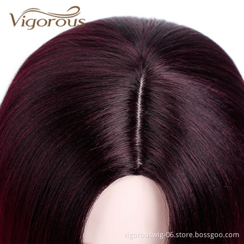 High Quality For Women High Temperature Women Bob Cosplay Colorful Red Ombre Hair Heat Resistant Straight Synthetic Wigs